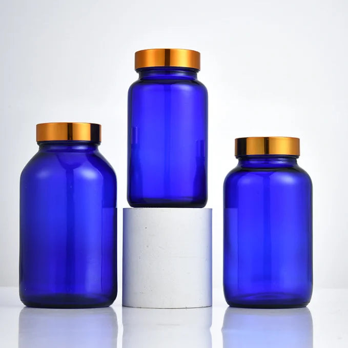 Cobalt Blue Empty Reagent Glass Bottle Chemical Containers with Caps for Coffee Beans Powder Medicine 75ml 120 ml 150ml 250ml