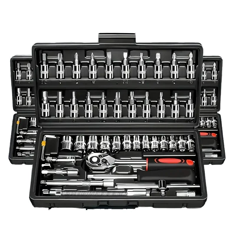 46pcs CR-V 1/4 Inch Drive Metric Socket Ratchet Wrench Set OEM Automotive Repair Mechanic Kit Boxed Combination for Hand