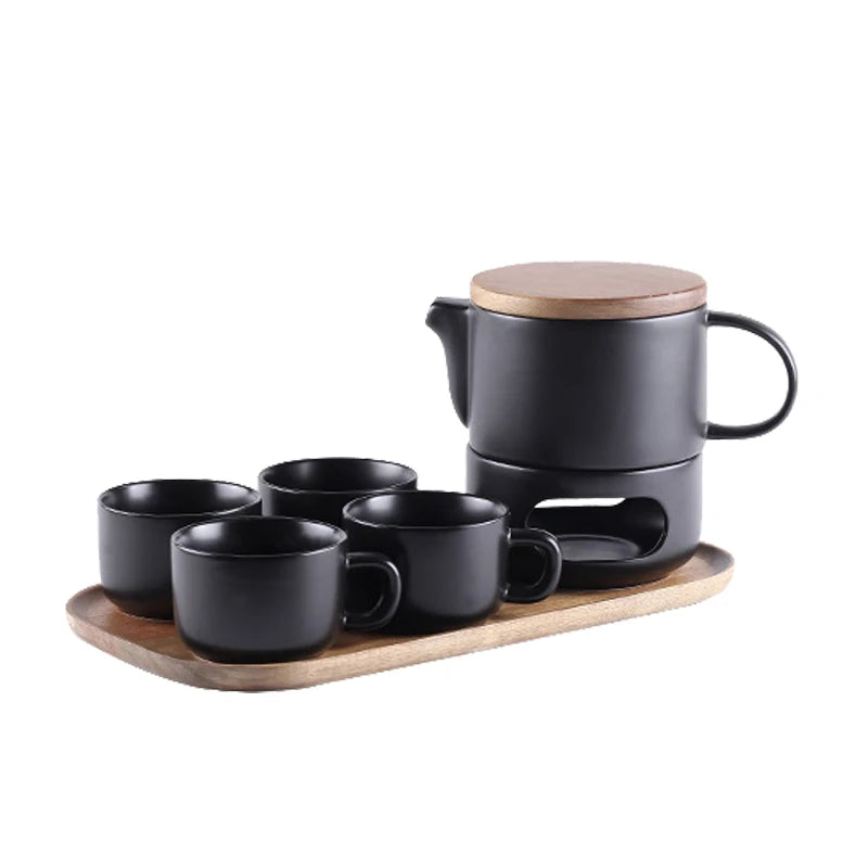 Best selling black vintage japanese tea set restaurant ceramic tea sets with wood handle