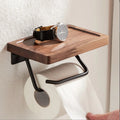 Creative Solid Walnut Wooden Bathroom Hole-Free Toilet Paper Roll and Towel Tray