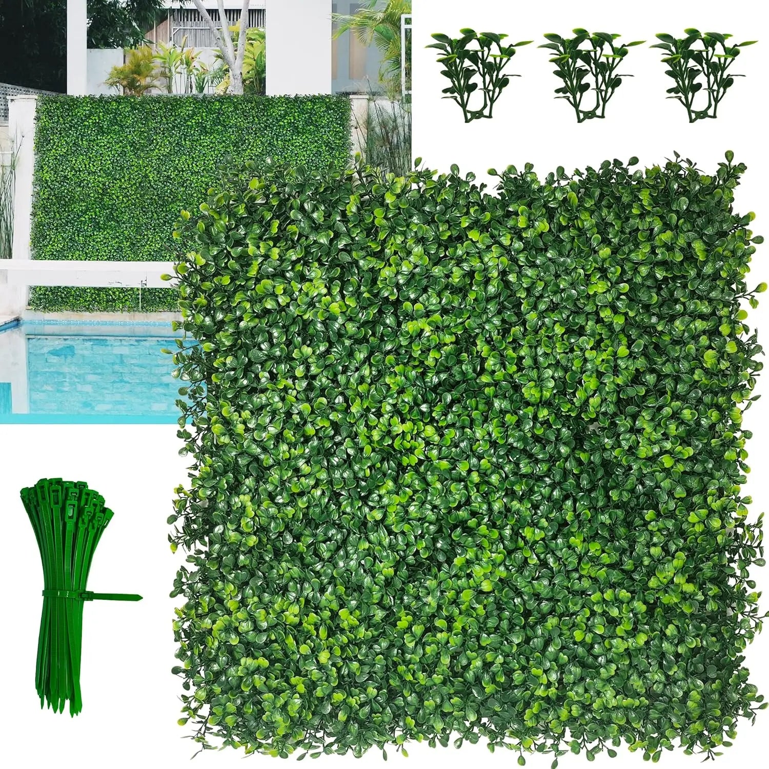 12pcs UV-Protected Artificial Boxwood Panels Indoor Outdoor Garden Decorative Flowers & Plants Grass Wall Backdrop Panels