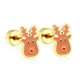 Customized Cute Christmas Earrings Gift Women Children Jewelry Earrings Stainless Steel 18K Gold Plated Screw Plug Earrings