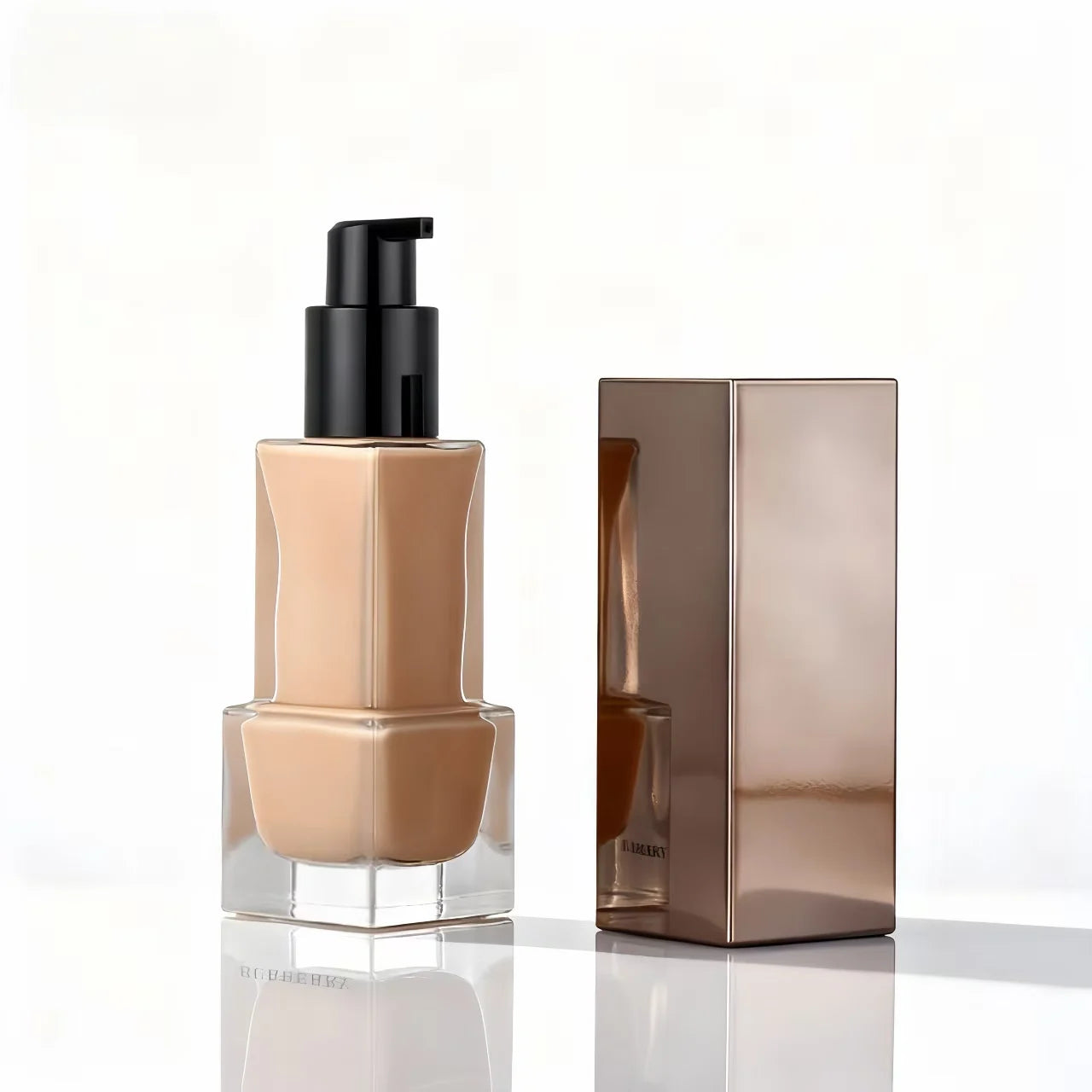 Luxury Cosmetics Packaging Straight Rectangle Clear Frosted 30ml Serum BB Cream Glass Foundation Bottle with Pump