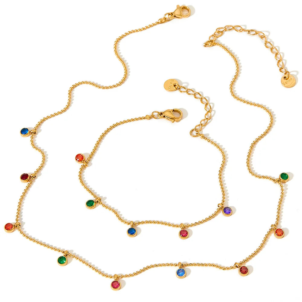 Sweater Chain Female Autumn Winter Three-Piece Set Female Zircon Necklace Fringe Pendant Bracelet Crystal Necklace Anklet Set