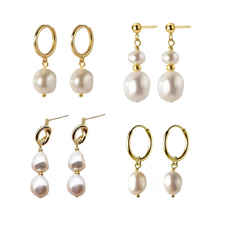 Hot Sale Ins Baroque Freshwater Pearl Stud Earrings Simple 925 Silver Drop Design for Wedding Bridal Party Fashion Jewelry Gift