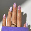 Private Label Custom Glitter Shinny Line Design Short Almond Purple Gel Press on Nails Wholesale Fake Artificial Nails Press on