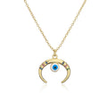 European Retro Ethnic Style Colorful Oil Drop Moon Evil Eye Necklace Copper Zircon Evil Eye Necklace