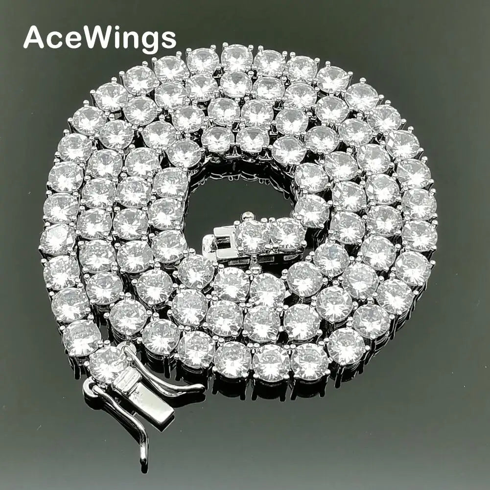 BC019 5mm Brass Zircon Tennis Chain 1 Row Necklace Hip Hop Bling Jewelry Gold Silver CZ Tennis Chain Necklace Iced Out