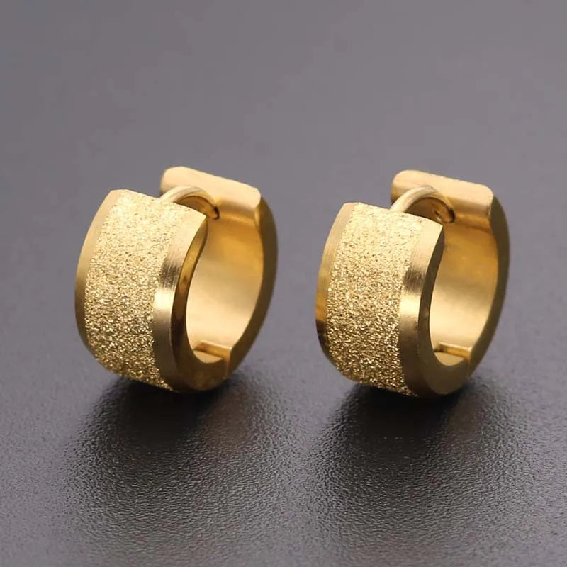 Korean Japanese Simple Luxury Fashion Stainless Steel Wide Hoop Earrings Matte Thick Jewelry Gold Diamond Trendy Promotion Price