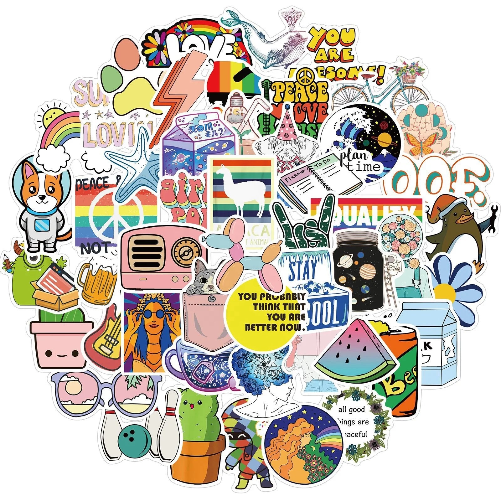 50Pcs Vsco Fresh Girl Cute Vinyl Diy Stickers