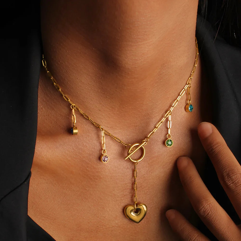 New Arrival Zircon Jewelry 18K Gold Plated Waterproof Stainless Steel Heart Pendant Necklace for Women