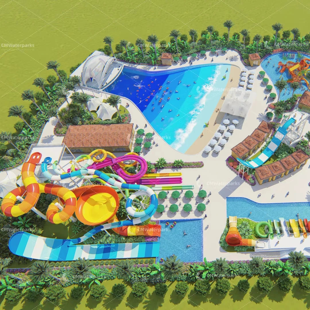 Fiberglass Water Play Equipment with Water System Adult Water Slide Provide 3D Drawing of OCEAN BEHACH