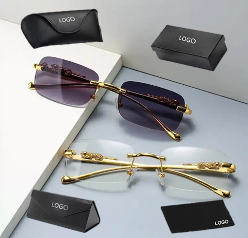 2024 Custom Logo Retro Frameless Cut-edge Rectangle Sunglasses Uv Protection Hot Cool Glasses Anti-blue Light Rimless Shade