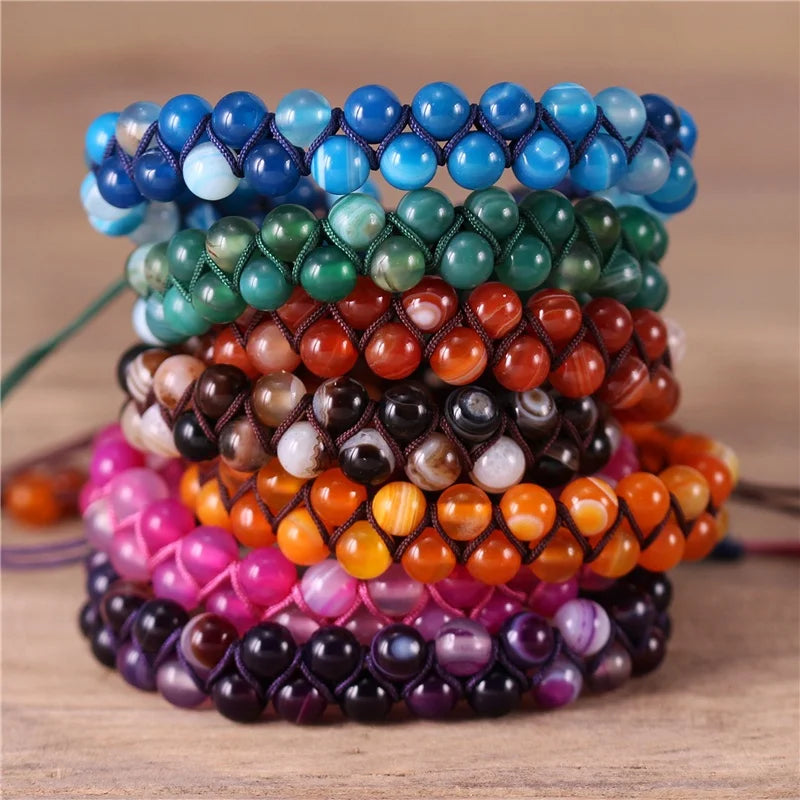 Handmade 6mm Agate Beaded Braided Bracelets Natural Stone Macrame Bracelet Yoga Friendship Lover Jewelry Wholesale Dropshipping