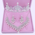 New Bride Headdress Wedding Accessories Three-piece Pearl Necklace Earrings Wedding Crown Tiara Necklaces Jewelry Set
