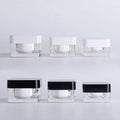 15g/30g/50g Stock Product Double Wall Square White Cover Skincare Cosmetic Packaging Frosted ABS Plastic Cream Jar