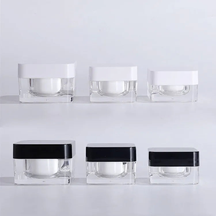 15g/30g/50g Stock Product Double Wall Square White Cover Skincare Cosmetic Packaging Frosted ABS Plastic Cream Jar