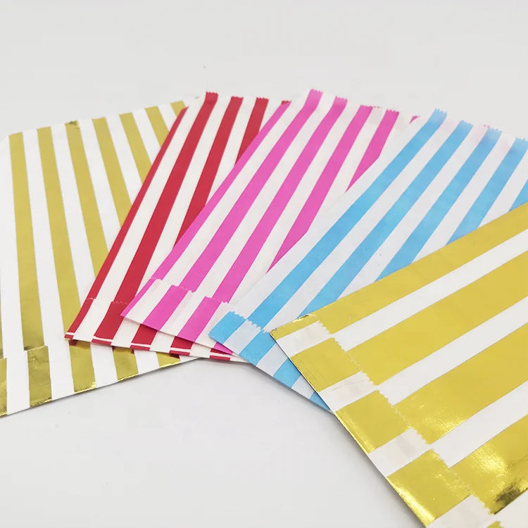 Wholesale Custom Monochrome Striped Printed Cute Small Gift Kraft Candy Cookie Paper Bags for Parties