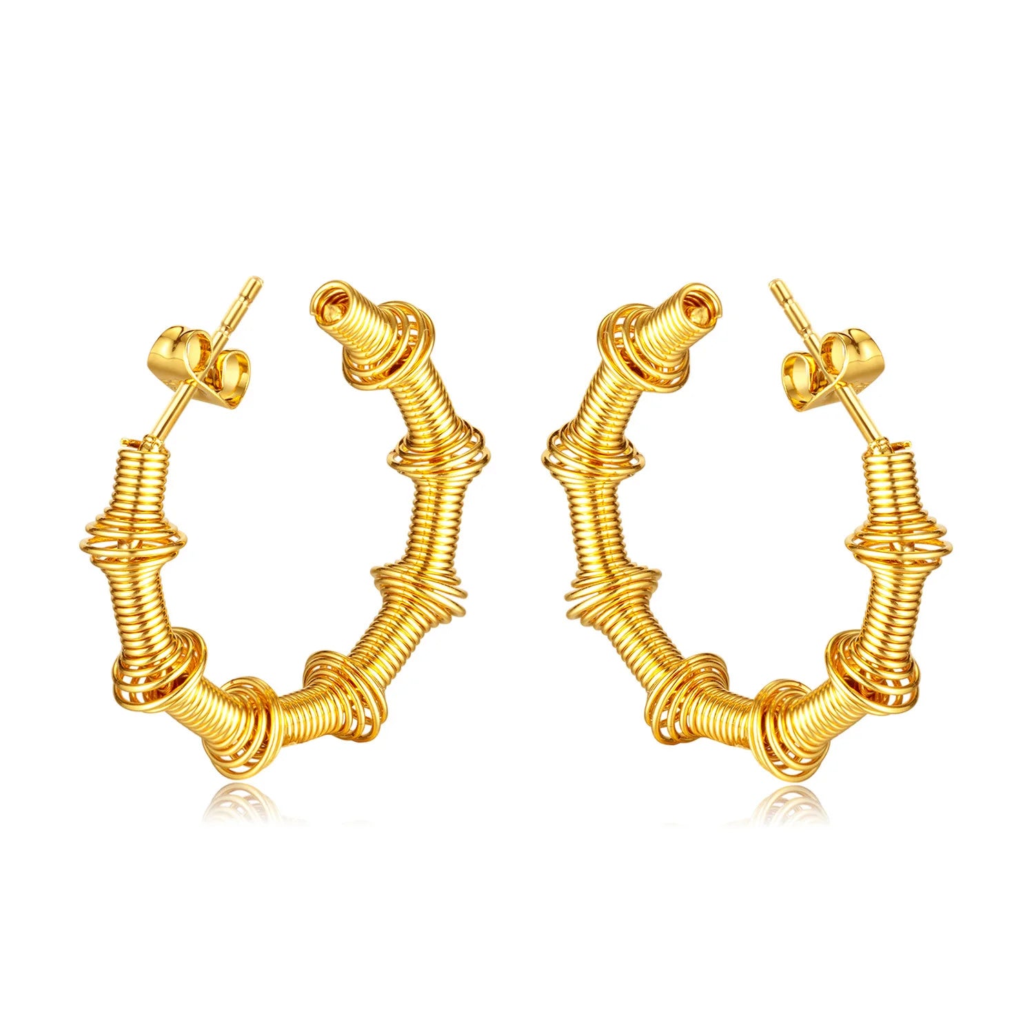 Unique Spring Hoop 18k Gold Plated Stainless Steel Bamboo Earrings