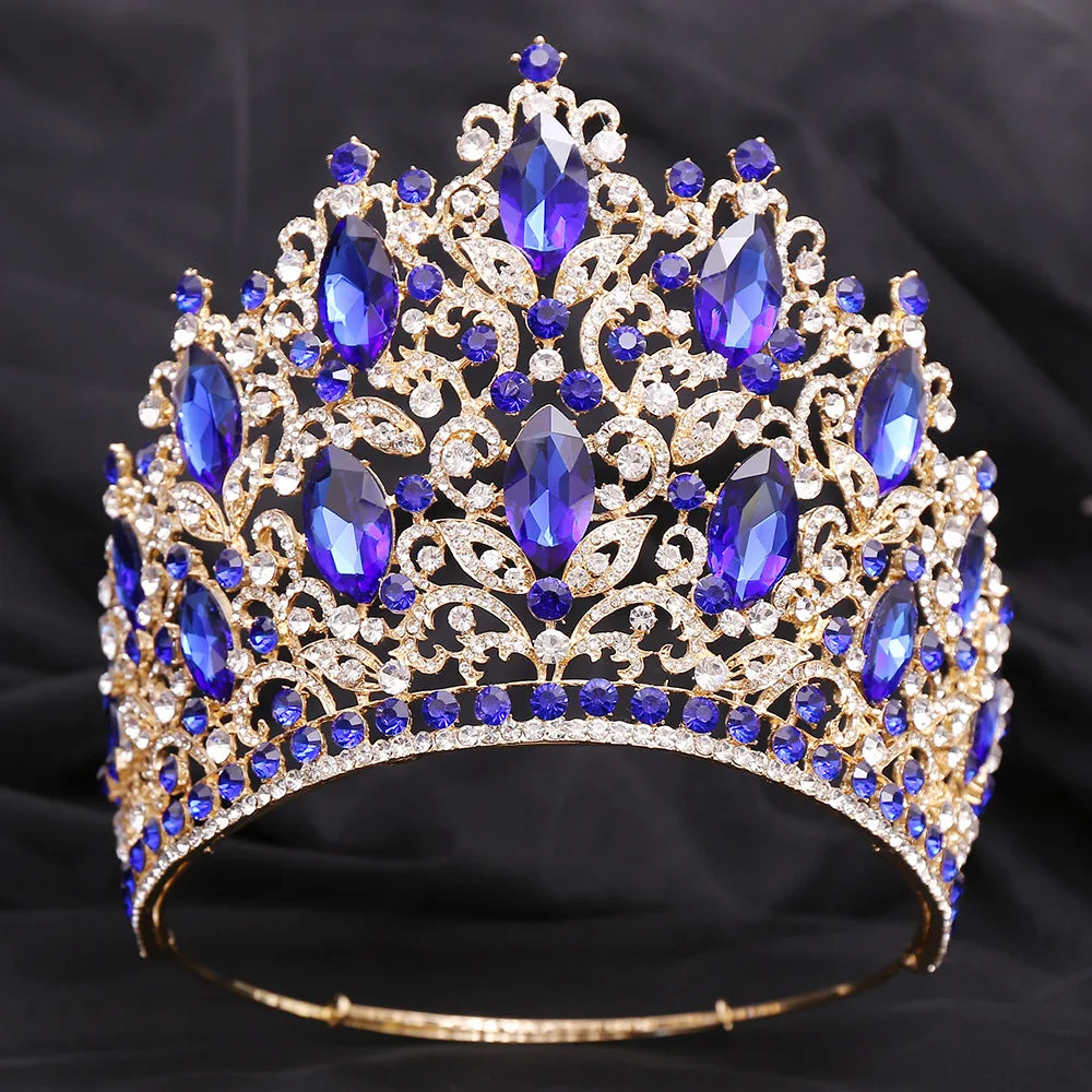 Adjustable 10\" Blue Gull Full Round Pageant Crown Alloy With Silver Plating for Wedding and Anniversary Occasions