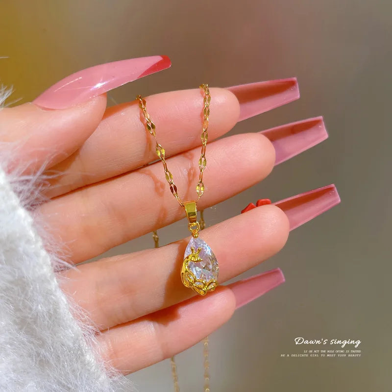 New Arrival Lip Chain Crystal Stainless Steel Necklace Women Clear Crystal Diamond Zircon Necklace Jewelry