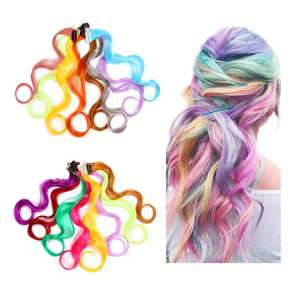 Wholesale 22 Inch Red Clip in Hairpieces Party Highlights Synthetic Colored Wave Curly Hair Extensions for Girls