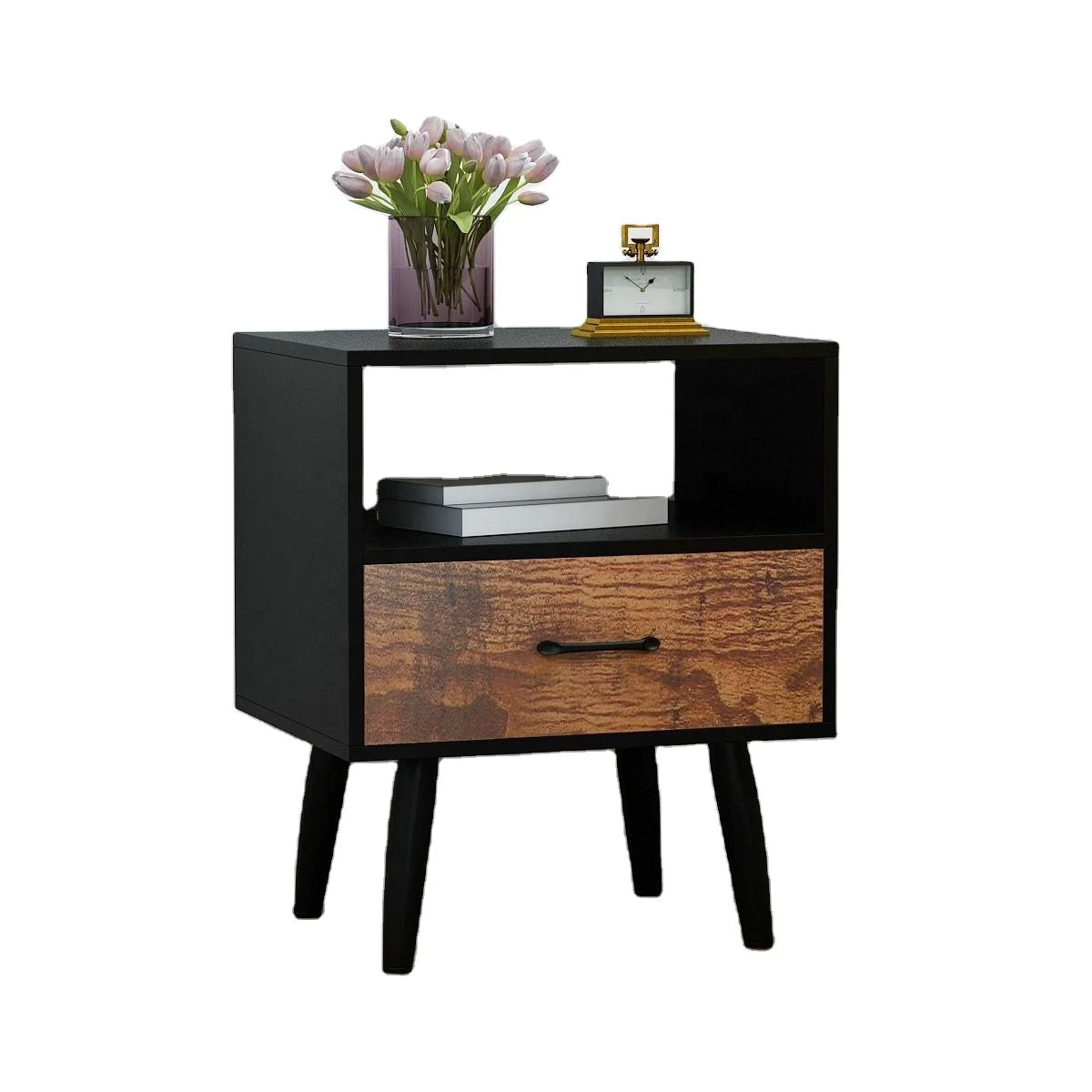 Black Multifunctional Wooden Mesita De Noche Antique Bedside Table