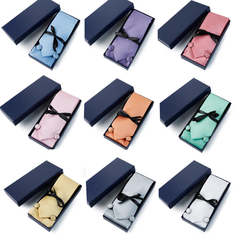 Luxury Quality Necktie Gift Box Set for Man Striped Ties Pocket Square Cufflinks for Party Wedding Groom Neckties Hanky Suits