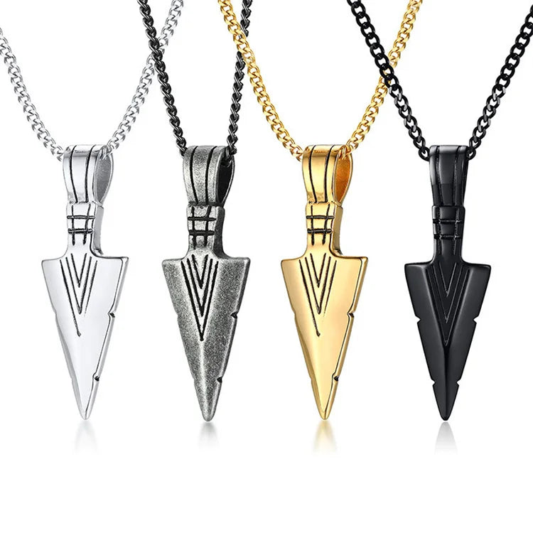 Hot Selling Hip-hop Punk Rock Men Black Gold Triangle Spear Head Arrow Pendant Fashion Jewelry Necklaces