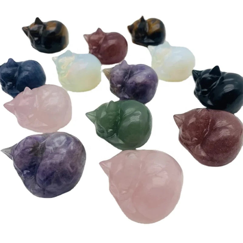 Natural Crystal Carving Animal Hand Carved Crystal Sleeping Cat For Sale