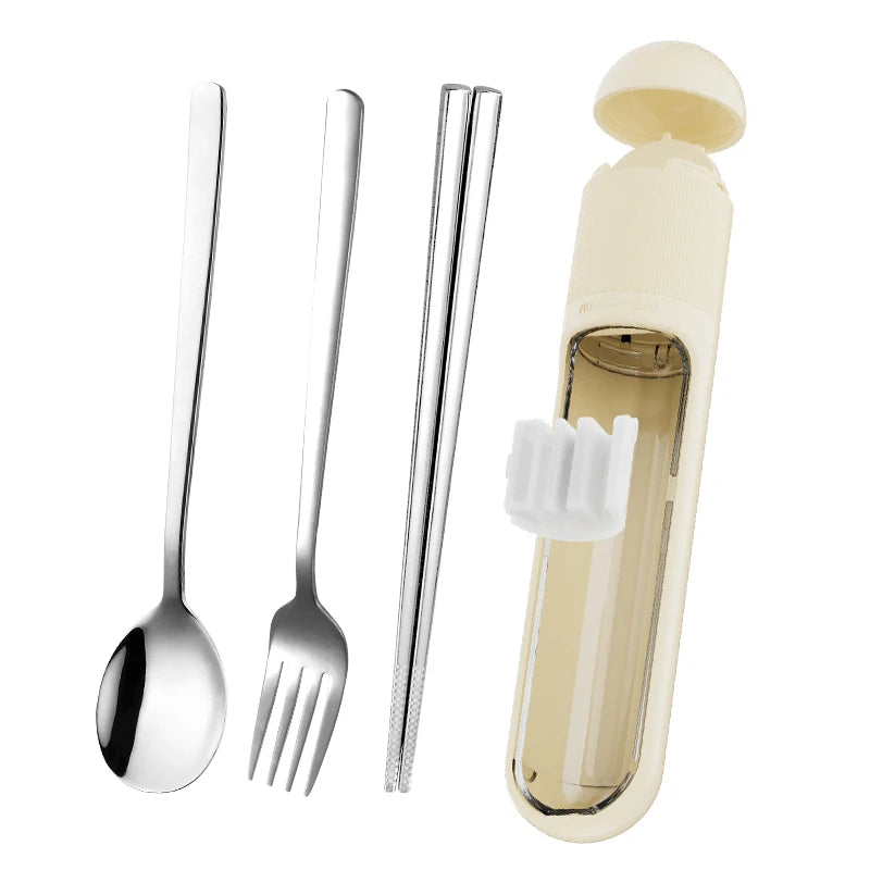 New Arrival 18/10 Mirror Polished Stainless Steel Cutlery Set Portable Travel Spoon Chopsticks with Floss