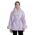 Popular Design Poncho Cashmere Coat Women Double Faced Wool Coat With Fox Fur Collar Cuffs