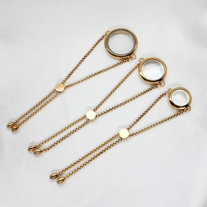 20mm 25mm 30mm Stainless Steel Glass Locket Bracelet Gold Color Living Memory Locket Bracelet for Floating Locket Charm