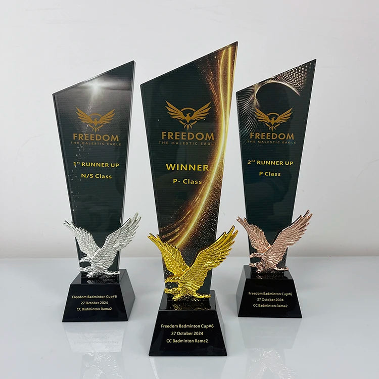Full Color Printing Optical Gold Metal Eagle Diamond Crystal Glass Trophy MH-NJ0473