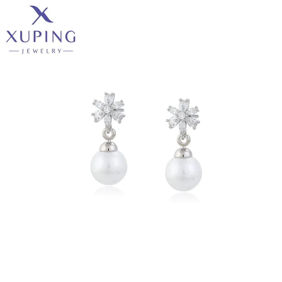 X000696307 Xuping Jewelry Fashion Pearl Earring Platinum Plated Elegant Earrings Set