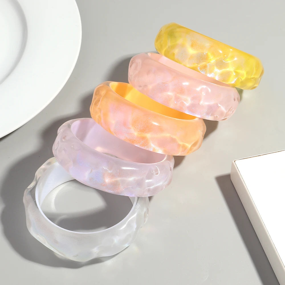 Romantic Mermaid Jewelry Soft Colorful Chunky Bracelet Iridious Geometric Irregular Shimmering Round Acrylic Bangle Gift