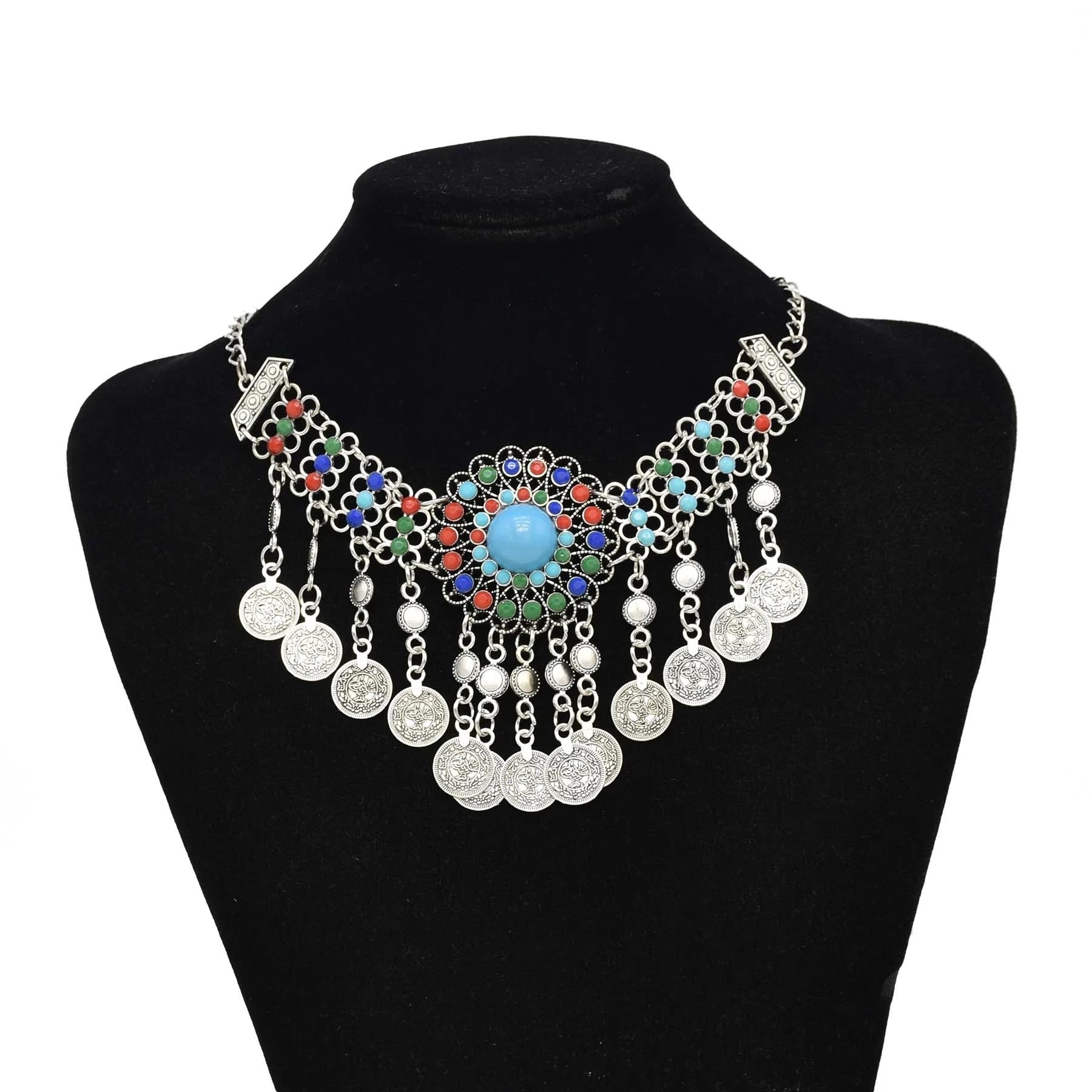 Bohemian Vintage Acrylic Bead Stone Neck Chain Necklace Women India Gypsy Boho Ethnic Jewelry