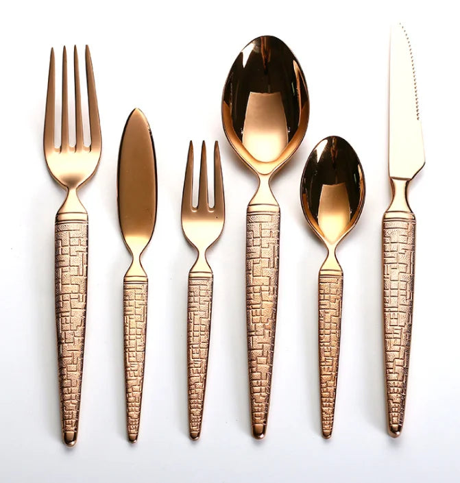 Luxury Rose Gold Stainless Steel Cutlery Set Service Knife Fork Spoon Serving Flatware Set