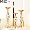 Creative Large Gold Metal Candle Holder and Flower Vase Rack Luxury Wedding Table Centerpiece Hollow Design
