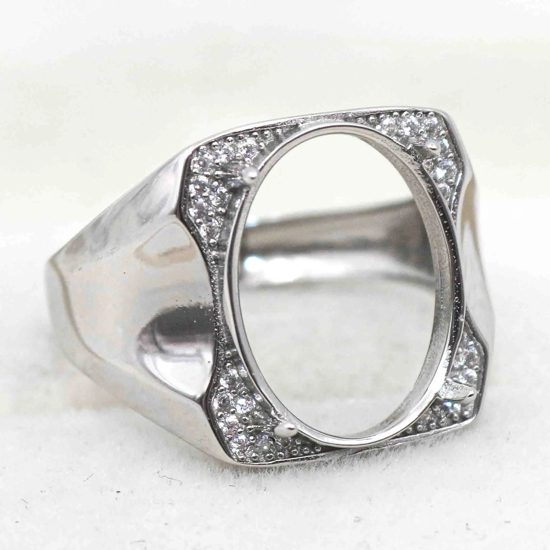 Sterling Silver 12*16mm Semi Mount Men's Ring Frame Empty Blank Claw Setting S925 Base Holder Without Center Stone for DIY Inlay