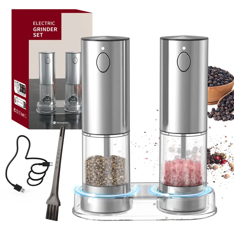 Automatic Rechargeable Electric Stainless Steel Rose Salt Pepper Grinder Eco-Friendly Dishwasher Safe Wireless Home Kitchen Use MegaBDM