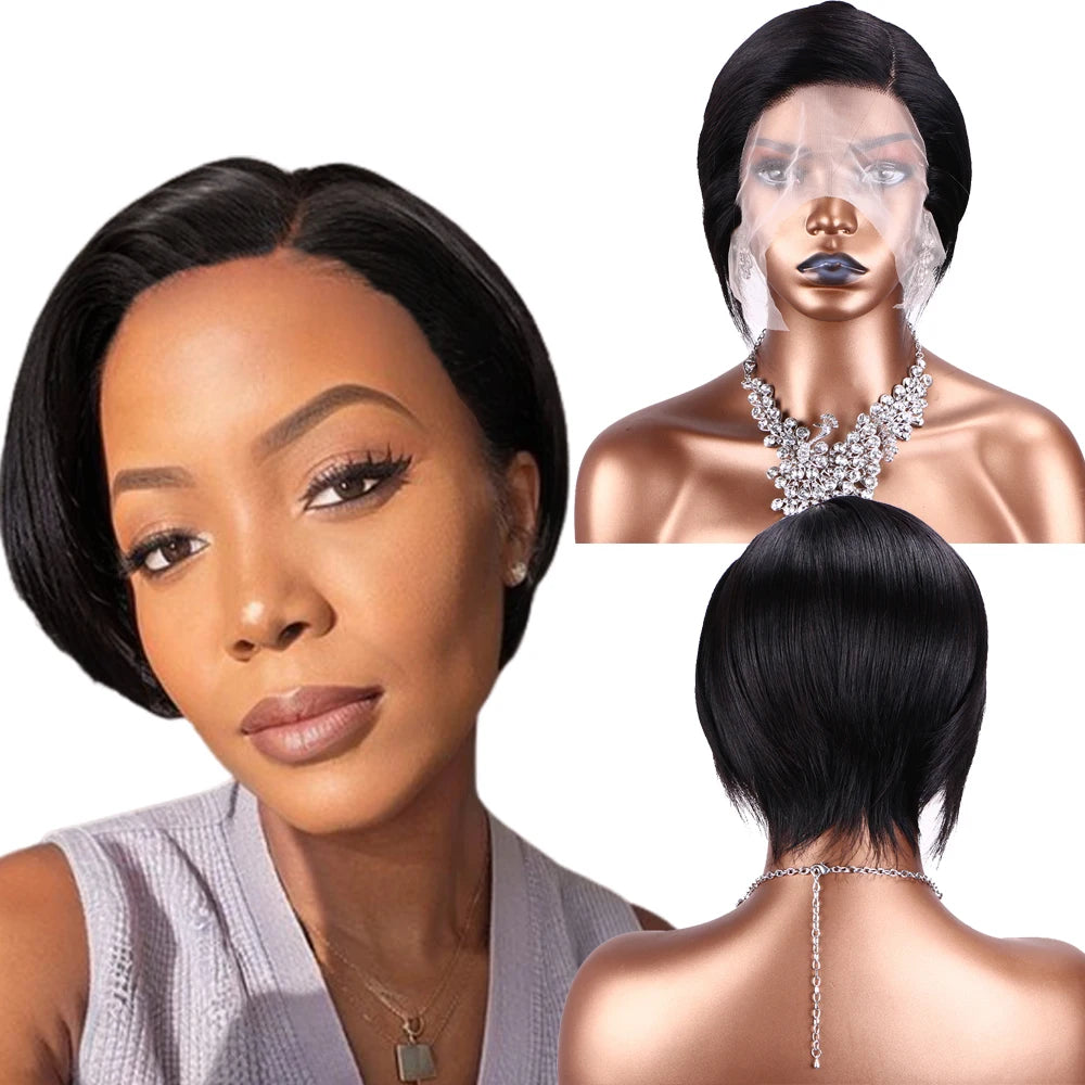 lace frontal short human hair short cut side part peruvian natural hair wig