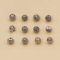 10mm Unique 925 Sterling Silver Engrave Flower Hollow Round Charm Beads for Jewelry Making Accessories Supplies