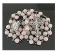 Pink Jade Stone  Agate Beaded Latest Bless Catholic Rosary Necklace With Silver Love Heart and Miraculous Medal