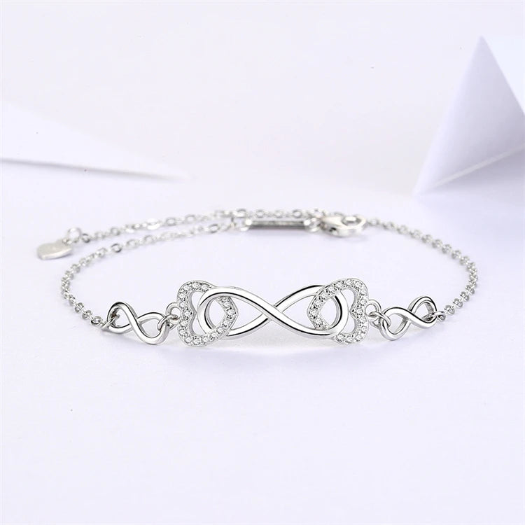 Original New 925 Sterling Silver Adjustable Bracelet Women Girls-Fine Jewelry Cubic Zirconia Love Heart Infinity Charm Perfect