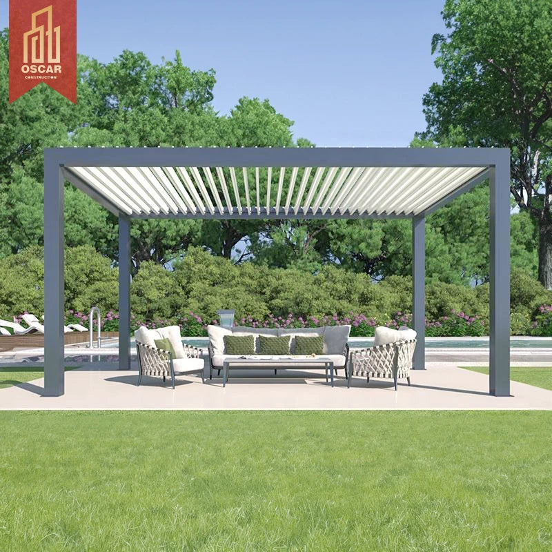 Automatic Rain Sensor Electric Patio Cover Aluminum Louvered Waterproof System Retractable Pergola Roofing for Terrace Pavilion