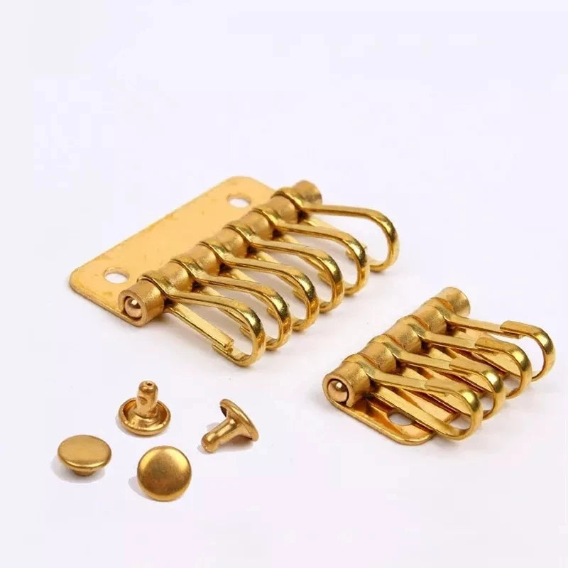 Solid Brass Metal Key Snap Hook Key Holder Key Row Rivet Hook Keyring Organizer Holder Leather Craft Key Case Purse Hardware