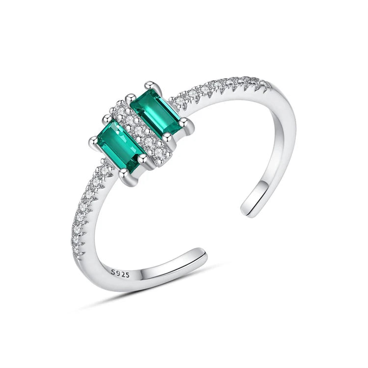 Fine Jewelry 925 Sterling Silver Baguette Gemstone Zircon Diamond Open Adjustable Rings for Women