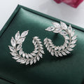 Huitan Gorgeous Shiny Cubic Zirconia Stud Ground Leaf Earrings Lady Girls Leaf Silver Bling Bling Beautiful Earrings Women