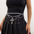 Gothic Cross Pendants Tassels Imitated Pearl Bead Waist Chain for Women Trendy Lady Daily Wear Fashion Jewelry Accessories Gifts